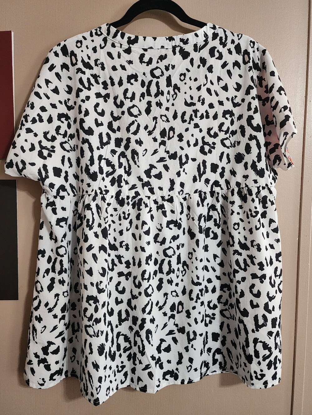 Boho Leopard Print Babydoll‎ Blouse Top | Mixed Print Tunic | L - Picture 7 of 8